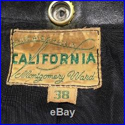California Montgomery Ward 40's vintage horsehide motorcycle leather jacket 38