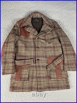 Campus Outerwear Vintage Made in USA Houndstooth Sherpa Long Coat Jacket 42 Wool