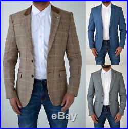 Cavani Mens Tweed Herringbone Checkered Vintage Tailored Blazer Jacket Suit