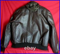 Cooper Genuine Leather Men Sz 46 Brown Storable Hood Bomber Motorcycle Jacket