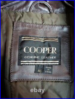 Cooper Genuine Leather Men Sz 46 Brown Storable Hood Bomber Motorcycle Jacket