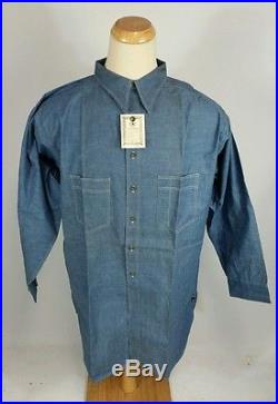 Dead stock NOS Vtg 1930’s Chin Strap Chambray Denim Work Shirt Salt Pepper XXL