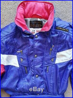 Descente Vintage Mens Size UK L USA M Blue/Pink/White Ski Winter Suit Retro 80s