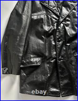 EX+ Vintage orig. 1960s 70s Black Leather Car Coat size XL 46L Gangster Mobster