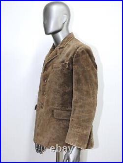 Early 20th Century Brown Corduroy 4 Buttons Work Chore Distressed Jacket Size M