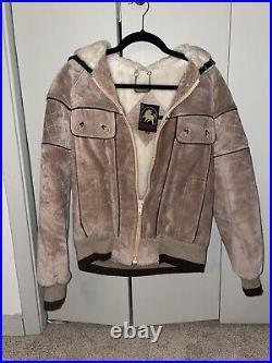 El Toro Bravo Vintage Leather Suede Hooded Jacket Faux Fur Lined Size 38 Men's