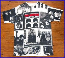 Excellent Rare Vintage THE BEATLES HARD DAY’S NIGHT All-Over-Print T-Shirt Large