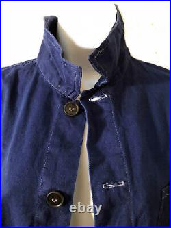 French Chore Jacket Navy Twill Cotton Vintage Bill Cunningham White Topstich M