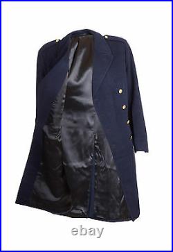 Great Coat Wool Trench Nordic Vintage Double Breasted Military 38-40 Navy Blue