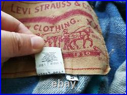 HOT Vtg 90's Men's LEVI'S 75069 BOMBER PLAID LINED Blanket Denim JACKET JEANS S