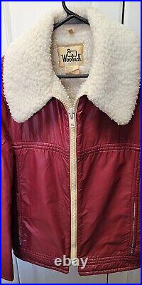 HTF Vintage Woolrich Red Nylon Fleece Lined Bomber Style Jacket Unisex Medium