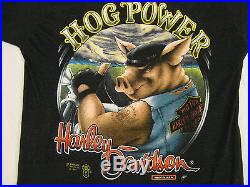 Harley Davidson 3D Emblem Hog Power Vintage 1988 80s thin T Shirt EX