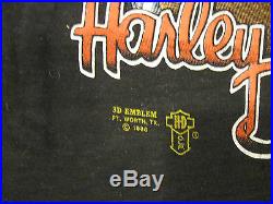 Harley Davidson 3D Emblem Hog Power Vintage 1988 80s thin T Shirt EX