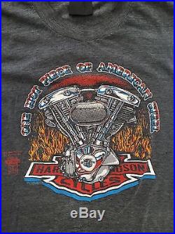 Harley Davidson 3D Emblem One Hot Piece Of American Steel VTG 80s Thin T Shirt