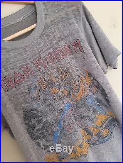 IRON MAIDEN Vintage 1982 1983 Tour T Shirt Number Of The Beast Metal 80s Burnout
