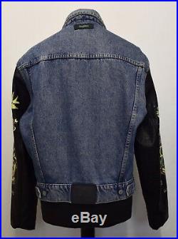 Jt280 Vtg John Richmond Destroy Mens Denim Jacket With Faux Leather Sleeves L