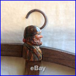 Large Rare Anri Vintage Hand Carved Wood Clothes Hanger Man Head Made Italy