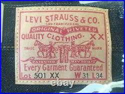 LEVIS VINTAGE CLOTHING 1955 501 MENS JEANS RIGID 31 x 34