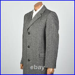 Large 1970s Mens Wool Tweed Overcoat VTG Aquascutum Herringbone Long Tall Coat
