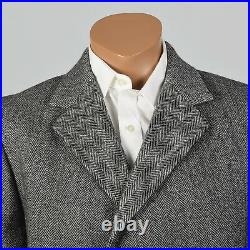 Large 1970s Mens Wool Tweed Overcoat VTG Aquascutum Herringbone Long Tall Coat
