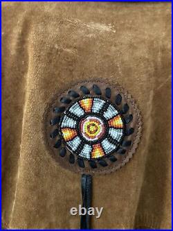 Lariat Leather Coat Fringed Beaded Southwest Suede Made in USA Sz Large Vintage