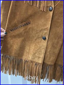 Lariat Leather Coat Fringed Beaded Southwest Suede Made in USA Sz Large Vintage