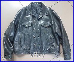 Levi's Trucker Vintage Leather Motorcycle Jacket Black XL Levis Western Buffalo