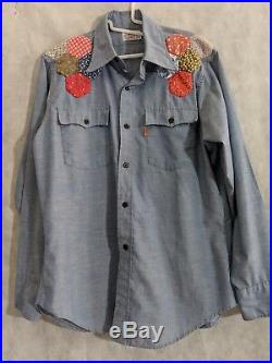 Levis Vintage 70s Denim Chambray Western Shirt Handmade Patchwork Custom L
