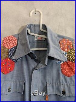Levis Vintage 70s Denim Chambray Western Shirt Handmade Patchwork Custom L