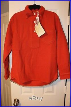 Levis Vintage Clothing LVC Orange Fleece Pullover 3 Button Mens Size Large