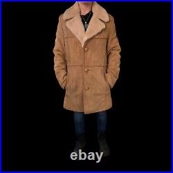 London Fog Maincoats Sheepskin Suede Shearling Lined Men or Women Over Coat VTG