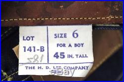 Long L Lee Jeans Vtg 40's-50s Deadstock Red Center Tag Levi's Big E era Boy Sz 6