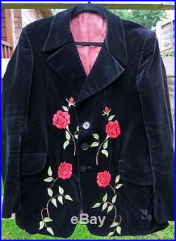 Mens Vintage 1960s Authentic Granny Takes A Trip Black Velvet Jacket Rose Detail