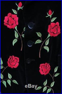 Mens Vintage 1960s Authentic Granny Takes A Trip Black Velvet Jacket Rose Detail