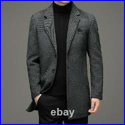 Men Formal Overcoat Herringbone Wool Jacket Blazer Tuxedos Coat Notch Lapel Coat