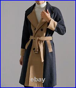 Men Long Overcoat Wool Blend Herringbone Coat Winter Business Knee Length Custom
