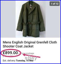 Men's English Grenfell Cloth Shooter Jacket Coat Vintage 38/40