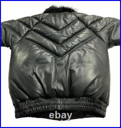 Men's V-BOMBER Genuine Lambskin Leather Jacket GOOSE DOWN SIZE XLARGE