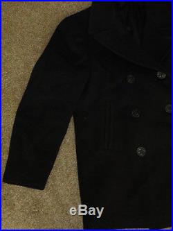 Men's Vtg 50s Neat NAVAL CLOTHING DEPOT Blue Wool Kersey U. S Navy Peacoat Sz-40