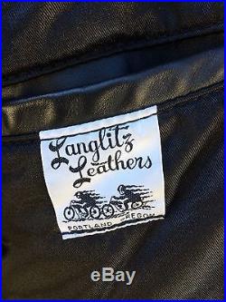 Men's Vtg LANGLITZ Leathers Columbia Black Leather Motorcycle Police Jacket 44