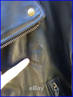 Men's Vtg LANGLITZ Leathers Columbia Black Leather Motorcycle Police Jacket 44