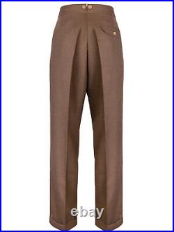 Mens 1940s Vintage Style Swing Trousers Brown Highwaist Notch Fishtail Trousers