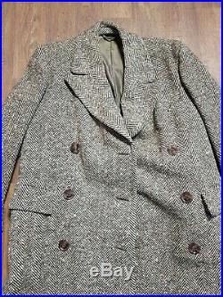Mens 1940s WWII CC41 X212 Herringbone Wool Overcoat UK Medium Vintage Clothing