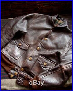 Mens 30s 1930s style cossack A-1 horsehide leather jacket buttoned front