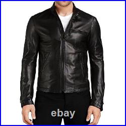 Mens Biker Vintage Motorcycle Black Cafe Racer Leather Jacket