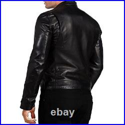 Mens Biker Vintage Motorcycle Black Cafe Racer Leather Jacket