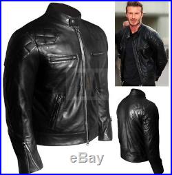 Mens David Beckham Genuine Real Leather Jacket Black Slim Fit XS 3XL