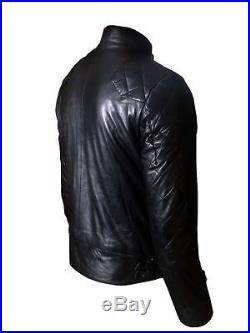 Mens David Beckham Genuine Real Leather Jacket Black Slim Fit XS 3XL