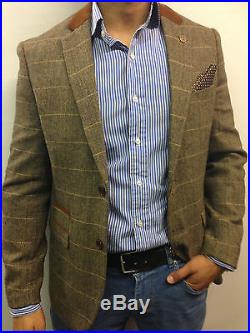 Mens Designer Marc Darcy Tweed look Herringbone Vintage Jacket Checked Blazer