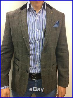 Mens Designer Marc Darcy Tweed look Herringbone Vintage Jacket Checked Blazer